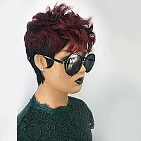 Qiaqiaring Pixie Cut Wigs Human Hair Wigs 1B99J Color Short Layered Pixie Cut Wigs For Black Women Brazilian Virgin Human Hair