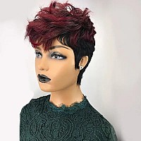 Qiaqiaring Pixie Cut Wigs Human Hair Wigs 1B99J Color Short Layered Pixie Cut Wigs For Black Women Brazilian Virgin Human Hair