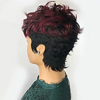 Qiaqiaring Pixie Cut Wigs Human Hair Wigs 1B99J Color Short Layered Pixie Cut Wigs For Black Women Brazilian Virgin Human Hair