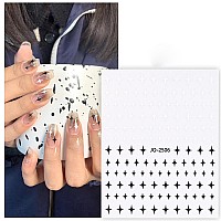 6Pcs Designer Nail Stickers For Nail Art Simple Cute Bow Stars Hearts Four Pointed Star Shiny Black White Sticker For Nail Desig