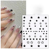 6Pcs Designer Nail Stickers For Nail Art Simple Cute Bow Stars Hearts Four Pointed Star Shiny Black White Sticker For Nail Desig