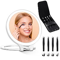 Famihomii Rechargeable Magnifying Travel Makeup Mirror 10X1X Double Sided Lighted Mirror With 3 Color Light Adjustable Rotation