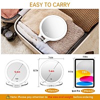 Famihomii Rechargeable Magnifying Travel Makeup Mirror 10X1X Double Sided Lighted Mirror With 3 Color Light Adjustable Rotation