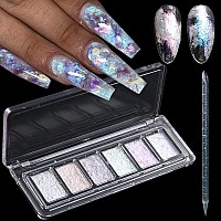 Fcozpjk Iridescent Nail Glitter Set 6 Colors Mud Texture Aurora Chrome Nail Powder Pink Blue Pearlescent Glitter Chameleon Na