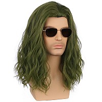 Pattnium Mens Green Wig Long Wavy Dark Green Male Wig Shoulder Length Men Wig Green Unisex Wig Heat Resistant Synthetic Hair Cos