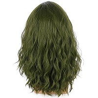 Pattnium Mens Green Wig Long Wavy Dark Green Male Wig Shoulder Length Men Wig Green Unisex Wig Heat Resistant Synthetic Hair Cos