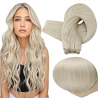 Full Shine Weft Hair Extensions Human Hair Sew In Extensions Color White Blonde Straight Human Hair Bundles Weft Extensions Real