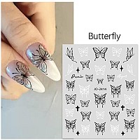 6 Sheets Butterfly Nail Art Stickers Decals 3D Butterfly Nail Stickers For Nail Art Black White Butterflies Star Designer Nail S