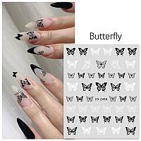 6 Sheets Butterfly Nail Art Stickers Decals 3D Butterfly Nail Stickers For Nail Art Black White Butterflies Star Designer Nail S