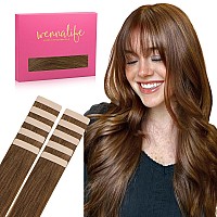 Wennalife Tape In Hair Extensions Human Hair Light Auburn Brown Tape In Extensions 10Pcs 25G 16 Inch Remy Invisible Tape Ins St