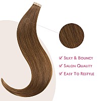 Wennalife Tape In Hair Extensions Human Hair Light Auburn Brown Tape In Extensions 10Pcs 25G 16 Inch Remy Invisible Tape Ins St