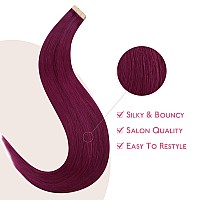 Wennalife Tape In Hair Extensions Human Hair Light Burgundy Tape In Extensions 10Pcs 25G 18 Inch Remy Invisible Tape Ins Straig