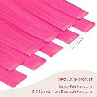 Wennalife Tape In Hair Extensions Human Hair Hot Pink Tape In Extensions 10Pcs 30G 26 Inch Remy Invisible Tape Ins Straight Col