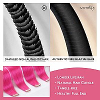 Wennalife Tape In Hair Extensions Human Hair Hot Pink Tape In Extensions 10Pcs 30G 26 Inch Remy Invisible Tape Ins Straight Col