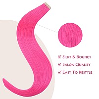 Wennalife Tape In Hair Extensions Human Hair Hot Pink Tape In Extensions 10Pcs 30G 26 Inch Remy Invisible Tape Ins Straight Col