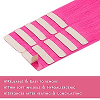 Wennalife Tape In Hair Extensions Human Hair Hot Pink Tape In Extensions 10Pcs 30G 26 Inch Remy Invisible Tape Ins Straight Col