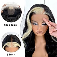 Mitimes 13X6 Skunk Stripe Wig Glueless Middle Skunk Stripe Body Wave Lace Front Wigs Pre Plucked Synthetic Long Highlights Wear