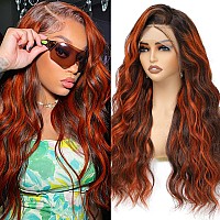 Ginger Brown Highlight Body Wave Lace Front Wigs Human Hair 13X4 Glueless Wigs Pre Plucked Highlight Ombre Ginger Orange Colored