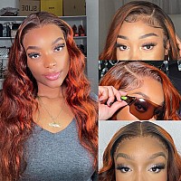 Ginger Brown Highlight Body Wave Lace Front Wigs Human Hair 13X4 Glueless Wigs Pre Plucked Highlight Ombre Ginger Orange Colored