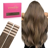 Wennalife Tape In Hair Extensions Human Hair Light Ash Brown Tape In Extensions 10Pcs 25G 18 Inch Remy Invisible Tape Ins Strai