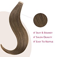 Wennalife Tape In Hair Extensions Human Hair Light Ash Brown Tape In Extensions 10Pcs 25G 18 Inch Remy Invisible Tape Ins Strai