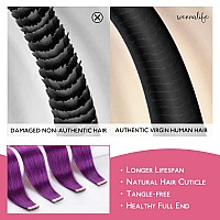 Wennalife Tape In Hair Extensions Human Hair Purple Tape In Extensions 10Pcs 20G 10 Inch Remy Invisible Tape Ins Straight Color