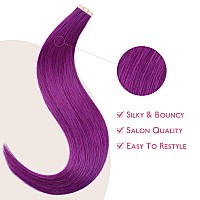 Wennalife Tape In Hair Extensions Human Hair Purple Tape In Extensions 10Pcs 20G 10 Inch Remy Invisible Tape Ins Straight Color