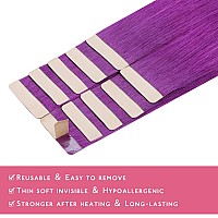 Wennalife Tape In Hair Extensions Human Hair Purple Tape In Extensions 10Pcs 20G 10 Inch Remy Invisible Tape Ins Straight Color