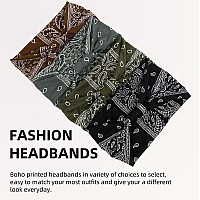 Huachi 4 Packs Thick Boho Stylish Floral Turban Wide Headbands For Women Non Slip Hairbands For Hair Sport Workout Yoga Ha