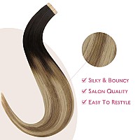 Wennalife Tape In Hair Extensions Human Hair Dark Brown To Chestnut Brown And Dirty Blonde Highlighted Tape In Extensions 10Pcs