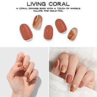 Adora Couture Semi Cured Gel Nail Strips Fall 20Pcs Uv Gel Nail Stickers With Uv Light 3D Marble Coral Pink Golden Foil Nail