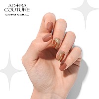 Adora Couture Semi Cured Gel Nail Strips Fall 20Pcs Uv Gel Nail Stickers With Uv Light 3D Marble Coral Pink Golden Foil Nail