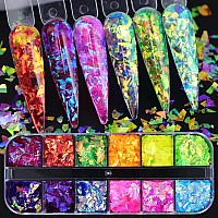 Addfavor 4 Boxes Holographic Nail Glitter Mixed Butterfly Heart Star Sequins Iridescent Flakes Fruit Nail Slice For Nail Art Dec