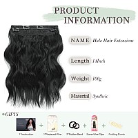 Morica Invisible Wire Hair Extensions 14 Inch Natural Black Long Wavy Synthetic Hairpiece With Transparent Wire Adjustable Siz