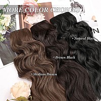 Morica Invisible Wire Hair Extensions 14 Inch Natural Black Long Wavy Synthetic Hairpiece With Transparent Wire Adjustable Siz