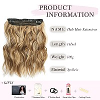 Morica Invisible Wire Hair Extensions 14 Inch Brown Mixed Blonde Long Wavy Synthetic Hairpiece With Transparent Wire Adjustabl