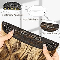 Morica Invisible Wire Hair Extensions 14 Inch Brown Mixed Blonde Long Wavy Synthetic Hairpiece With Transparent Wire Adjustabl