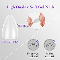 Short Almond Nail Tips 504Pcs Jofay Fashion Preshaped Etched Acrylic Fake Nails Full Cover Almond Clear Gel Nail Tips Full M