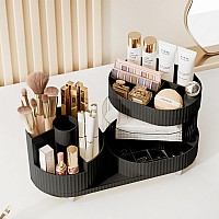 Rotating Makeup Organizer For Vanity With Brush Holder And Drawer 3 Layer Cosmetic Makeup Storage Large Makeup Skincare Organi