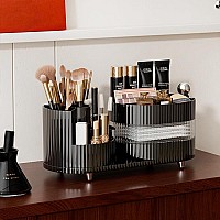 Rotating Makeup Organizer For Vanity With Brush Holder And Drawer 3 Layer Cosmetic Makeup Storage Large Makeup Skincare Organi