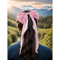 Susulu Pink Hair Bows For Women 2Pcs Big Hair Bows Longtail Pink Ribbon Bows Hot Pink Hair Bows Accessories Hair Barrettes Par