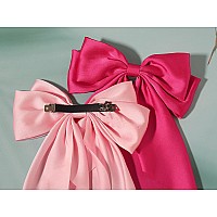 Susulu Pink Hair Bows For Women 2Pcs Big Hair Bows Longtail Pink Ribbon Bows Hot Pink Hair Bows Accessories Hair Barrettes Par