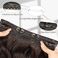 Morica Invisible Wire Hair Extensions 14 Inch Dark Brown Long Wavy Synthetic Hairpiece With Transparent Wire Adjustable Size