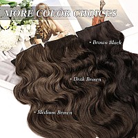 Morica Invisible Wire Hair Extensions 14 Inch Dark Brown Long Wavy Synthetic Hairpiece With Transparent Wire Adjustable Size