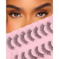 Wispy Cat Eye Lashes Natural Look Thin Band Spiky Lashes C Curl Short Mink Lashes 3D Volume Faux Mink Lashes Natural Fake Eyelas