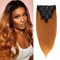 Clip In Hair Extensions Real Human Hair Ombre Brown Clip In Hair Extensions Black Women 120G 100 Human Hair Clip In Hair Extens