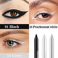 Evpct 3Pcs Black Pearl White Silver Gel Glitter Eyeliner Pencils Set For Women Waterproof Smudge Proof Lapiz De Ojos Delinea