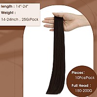 Full Shine Brown Hair Extensions 14 Inch Tape In Hair Extensions Human Hair Unprocessed Straight Virgin Remy Human Hair 25 Gram