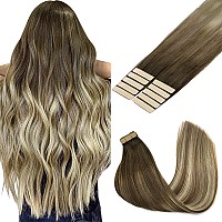 Goo Goo Tape In Hair Extensions Human Hair 38613 Balayage Walnut Brown To Ash Brown And Blonde 20Inch 30G 10Pcs Thick Ends