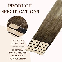 Goo Goo Tape In Hair Extensions Human Hair 38613 Balayage Walnut Brown To Ash Brown And Blonde 20Inch 30G 10Pcs Thick Ends